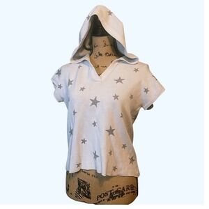 Marled Reunited Clothing Womens Star Print‎ Cropped Hoodie white Gray Small